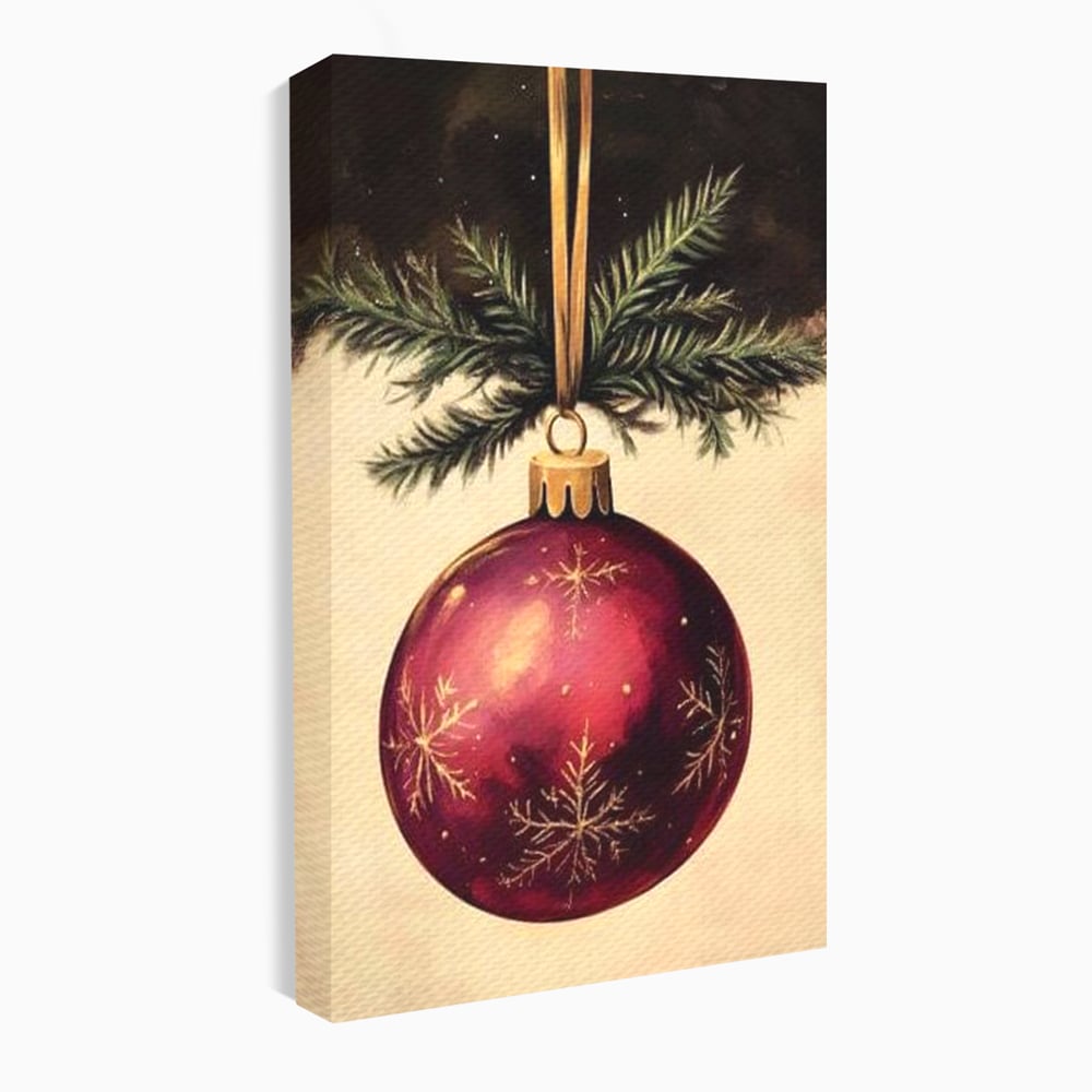 Tablou canvas cu tablou canvas cu glob de craciun visiniu, fara rama, pe sasiu de lemn